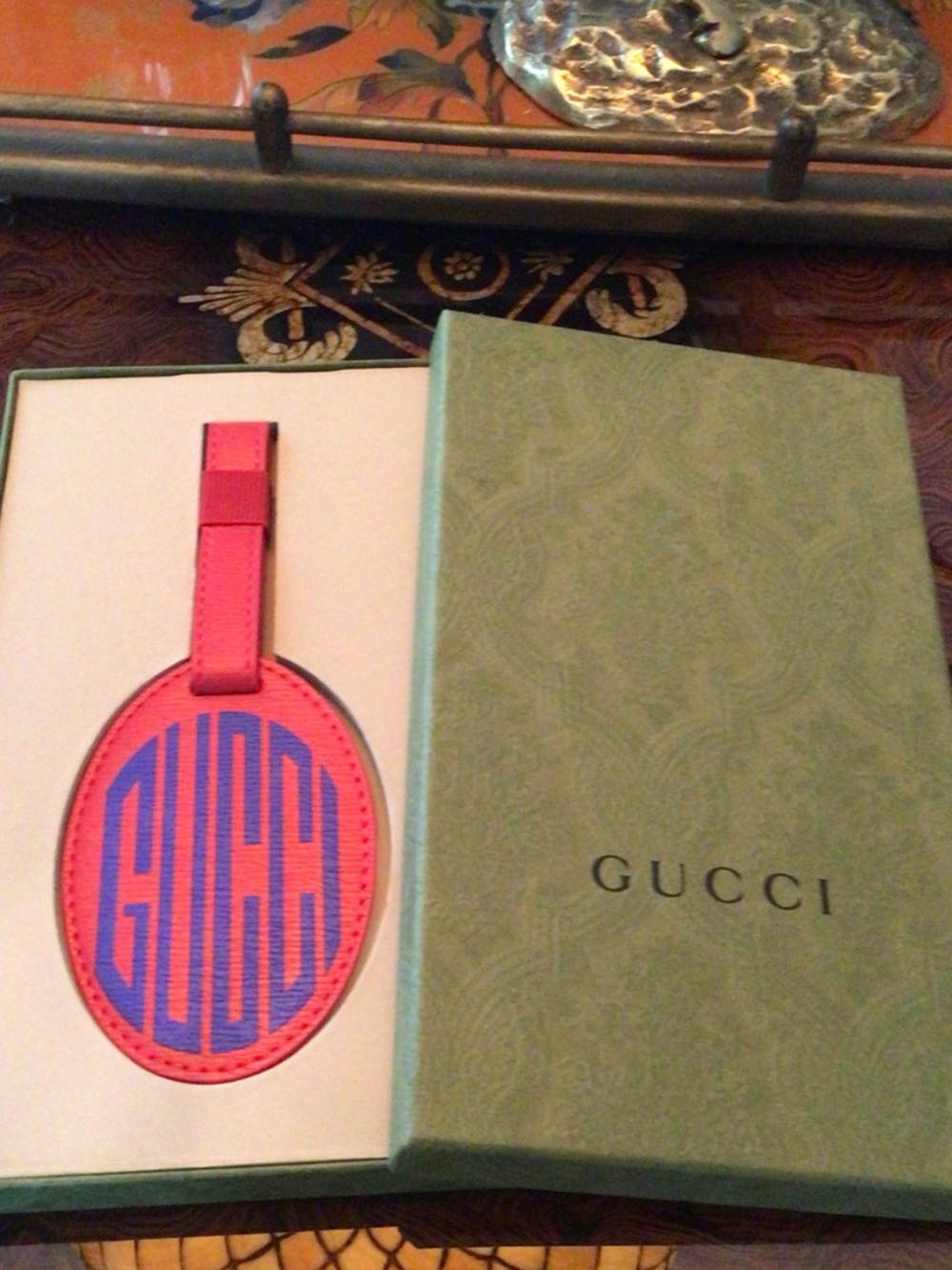 NEW Gucci Red and Blue Luggage Tag in box.
